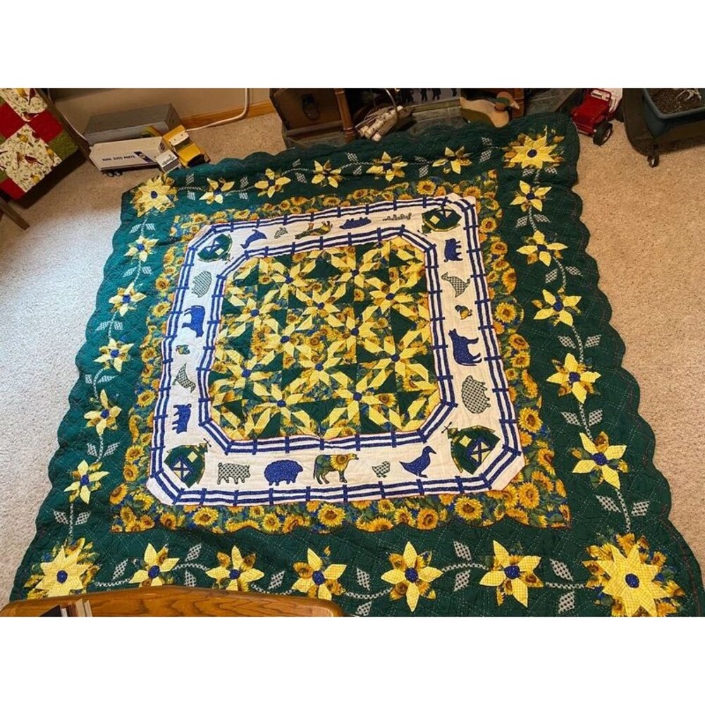 Handmade grandmacore granny patchwork queen size quilt with sham